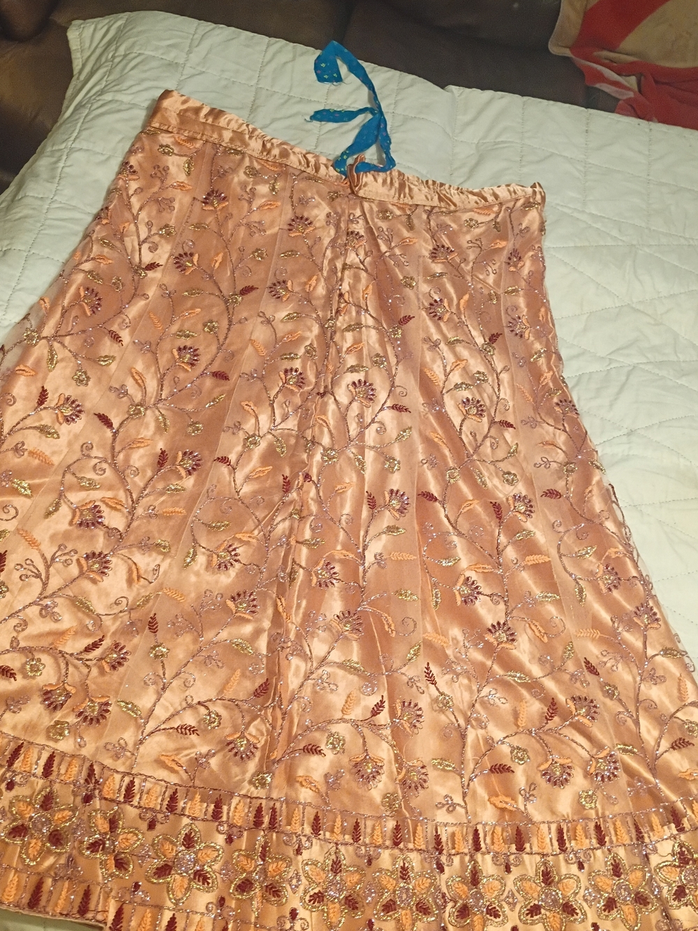 Peach Embroidered A-Line Skirt